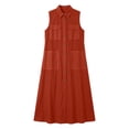 thumbnail image 4 of XiYing Robes pour Femmes, Robe Longue d'Été Décontractée pour Femmes à Col en V Sans Manches, Maxi Fluide avec devant à Boutons et Poches pour Vacances à la Plage, Coupe Ample,, 4 of 7