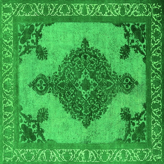 Ahgly Company Indoor Square Oriental Green Industrial Area Rugs, 8' Square