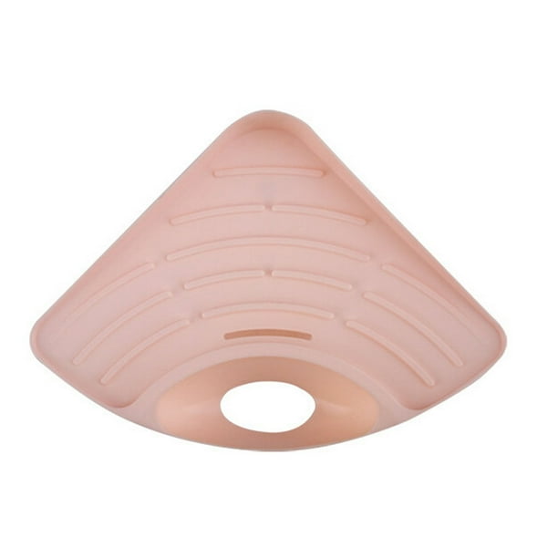 Soporte triangular para fregadero de cocina, escurridor de platos, soporte para esponja de jabón de baño (rosa)