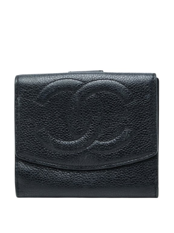 Pre-Owned Chanel Coco Mark Bi-fold Wallet, Black Caviar Leather, Women's CHANEL