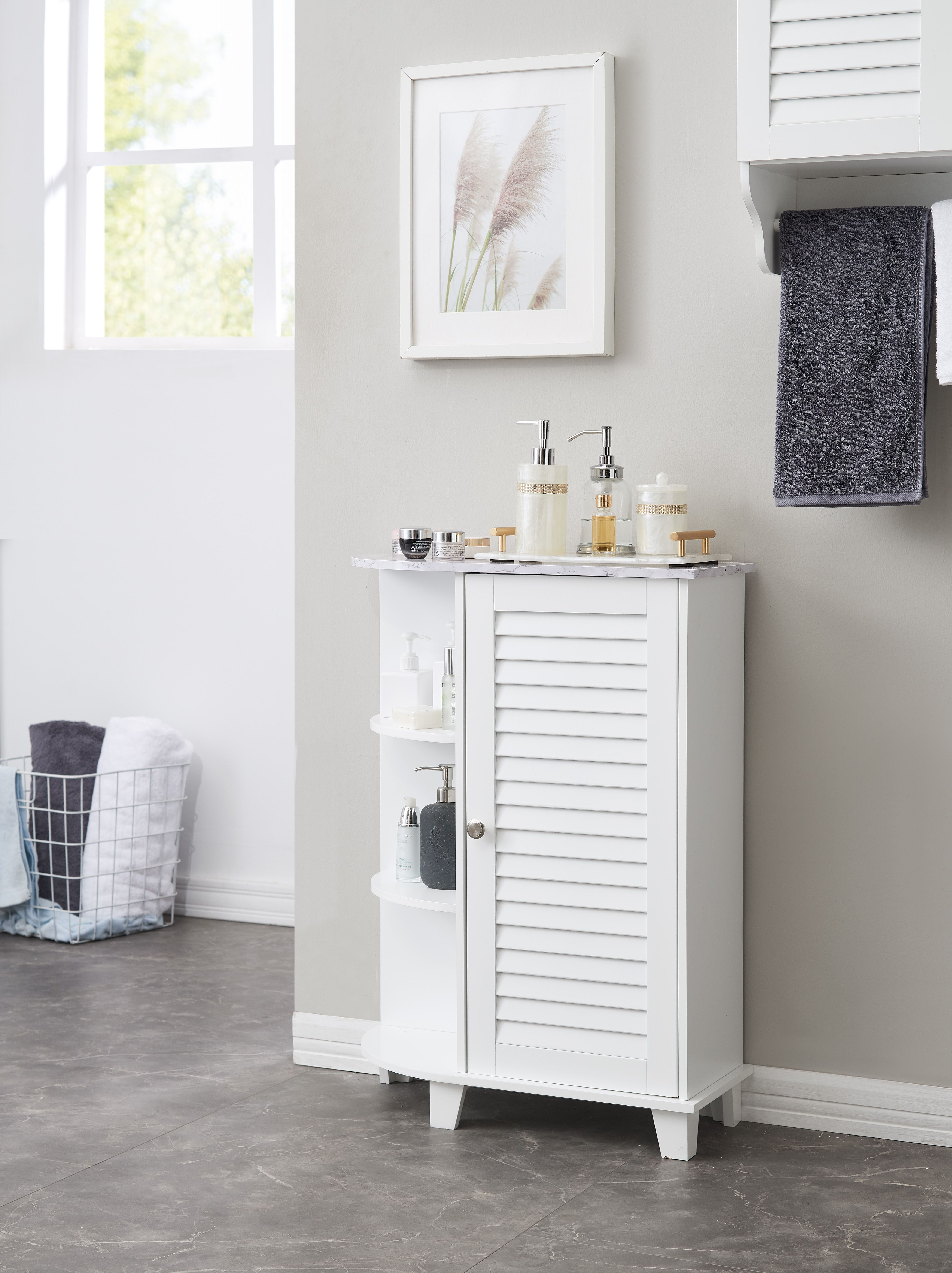 Trevita Bathroom Storage Floor Cabinet Organizer With Adjustable Shelf ...