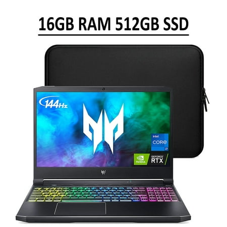Acer Predator Helios 300 Gaming Laptop 15.6" FHD 144 Hz 3ms IPS Display Intel Octa-Core i7-11800H 16GB RAM 512GB SSD NVIDIA GeForce RTX 3060 6GB RGB Backlit Keyboard Thunderbolt WiFi6 Sleeve Win 10