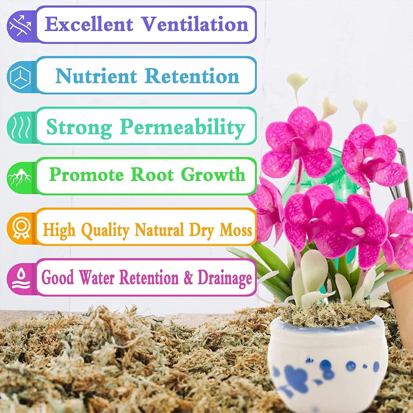 2.2LBS Premium Sphagnum Moss for Plants- 40QT Natural Succulent Carnivorous Plant Moss Dried, Long Fiber Orchid Moss for Orchid Repotting Succulent Sarracenia Potted Plants Gardening & Reptiles