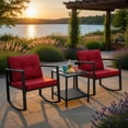 thumbnail image 6 of Topcobe Cushioned Patio Rattan Seating Rocking Chair Glass Table Set 3 Pieces with Steel Frame Furniture, Black, 6 of 7