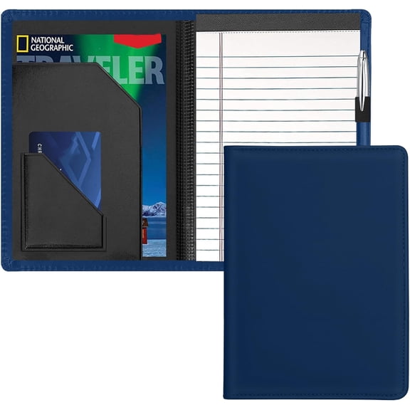 Junior Padfolio Folder - A5 Portfolio Binder Case with 5 x 8 Writing Pad and Interior Storage Pocket Executive Business Organizer for Men Women, Navy Blue.