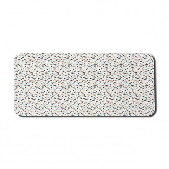 Folk Art Computer Mouse Pad, Colorful Bird Feathers and Dots Image on Plain Background Art Print, Rectangle Non-Slip Rubber Mousepad X-Large, 35" x 15" Gaming Size, White and Multicolor, by Ambesonne