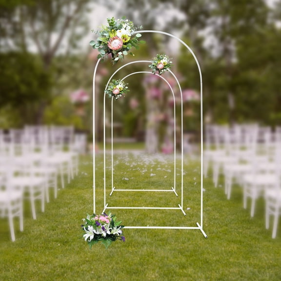 Dwellnix White Metal Wedding Arch Backdrop Stand Set 3 Arched Door Frame Backdrop