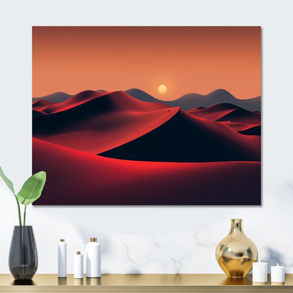 Designart "Sunrise Splendor Black and Red Desert Vista IV" Desert Metal Wall Art, Red Metal Wall Decor, Global Metal Art Decor For Bedroom - 32x16 Inch