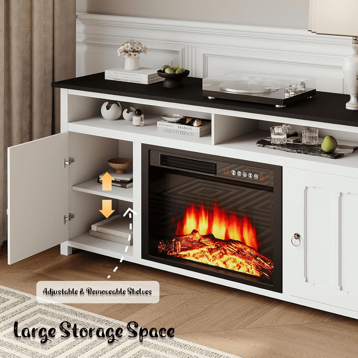 BOSSIN 58 Inch Farmhouse Fireplace TV Stand for 65 inch TVs with 23'' Electric Fireplace & Remote, Entertainment Center for Living Room