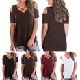 thumbnail image 3 of T-Shirt en Vrac à Manches Courtes à Col en V pour Femme d'Été, 3 of 5