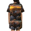 thumbnail image 6 of Uemuo Lizard With Sunglasses Sunset Pattern Women's Short-Sleeved Pajama, Button-Front Loungewear, 2-Piece Summer Sleepwear, Elastic Drawstring Shorts-Medium, 6 of 7