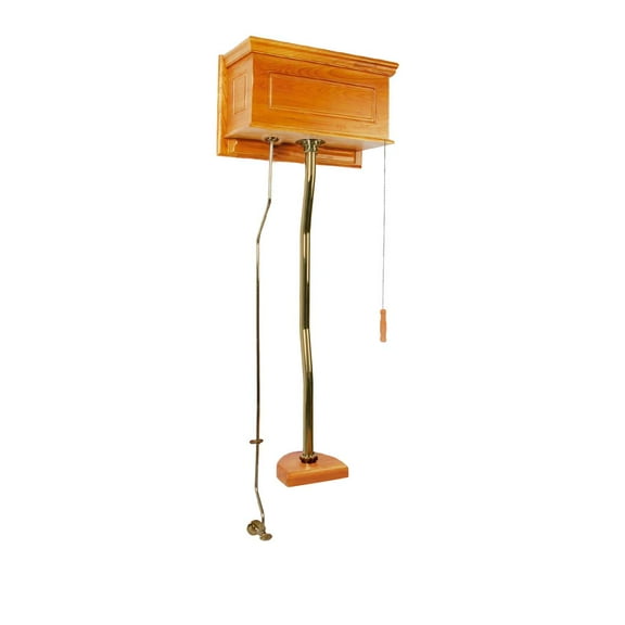 Renovators Supply High Tank Pull Chain Toilet Conversion Kit w/Light Oak Wooden Raised High Tank 59" to 74" Adjustable Height Brass Z Pipe