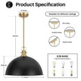 thumbnail image 2 of Modern Pendant Light, 18"Farmhouse Pendant Light Industrial Large Dome Matte Black and Gold Chandelier Ceiling Hanging Lighting for Dining Room Kitchen Island Bar Hallway Entryway, 2 of 12