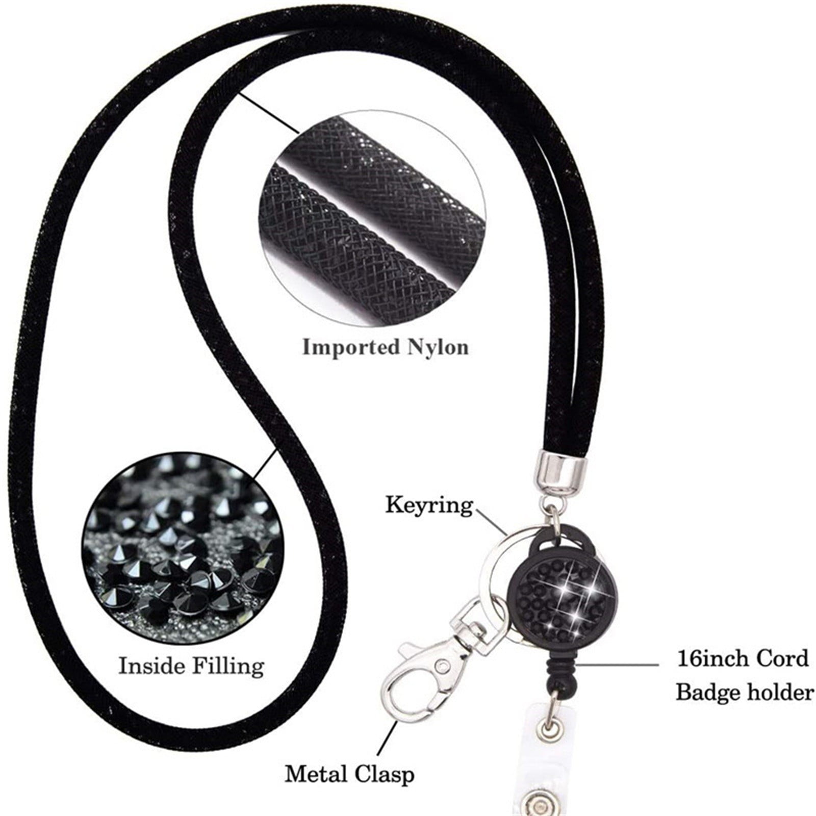 SLUOHZXI Lanyards for ID Badges- Bling Badge Lanyard with ID Badge Holder Retractable Crystal Teacher Lanyard Retractable Keychain Cruise Ship Lanyards for Women,Transparent PC Case Protector