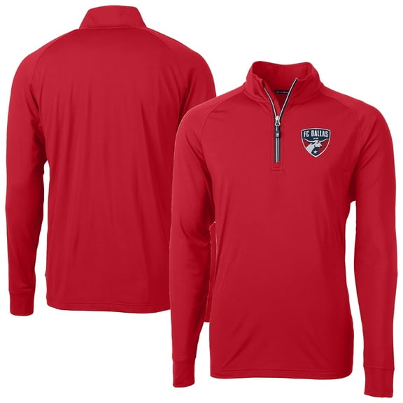 Men's-Cutter & Buck Red FC Dallas Adapt Eco Knit Stretch Recycled Raglan Quarter-Zip Pullover Top