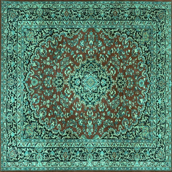 Ahgly Company Indoor Square Persian Turquoise Blue Traditional Area Rugs, 4' Square
