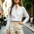 thumbnail image 4 of Lenpel Womens Long Sleeve Tops Business Casual Work Blouses Stand Collared Shirts Lightweight Fall Clothes, 4 of 7