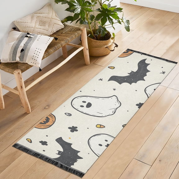 Yayeee Runner Rug for Bedroom 2'x6' Machine Washable Hallway Non Slip Mat, Halloween Happy Ghosts