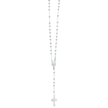 - Sterling Silver Rosary Bead Necklace Virgin Mary Cross Made in Italy (18, 20, 24 Inches)