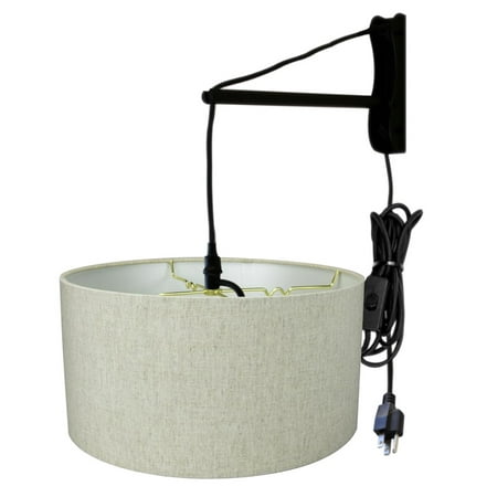 

MAST Plug-In Wall Mount Pendant 1 Light Black Cord/Arm Textured Oatmeal Shade 18x18x10