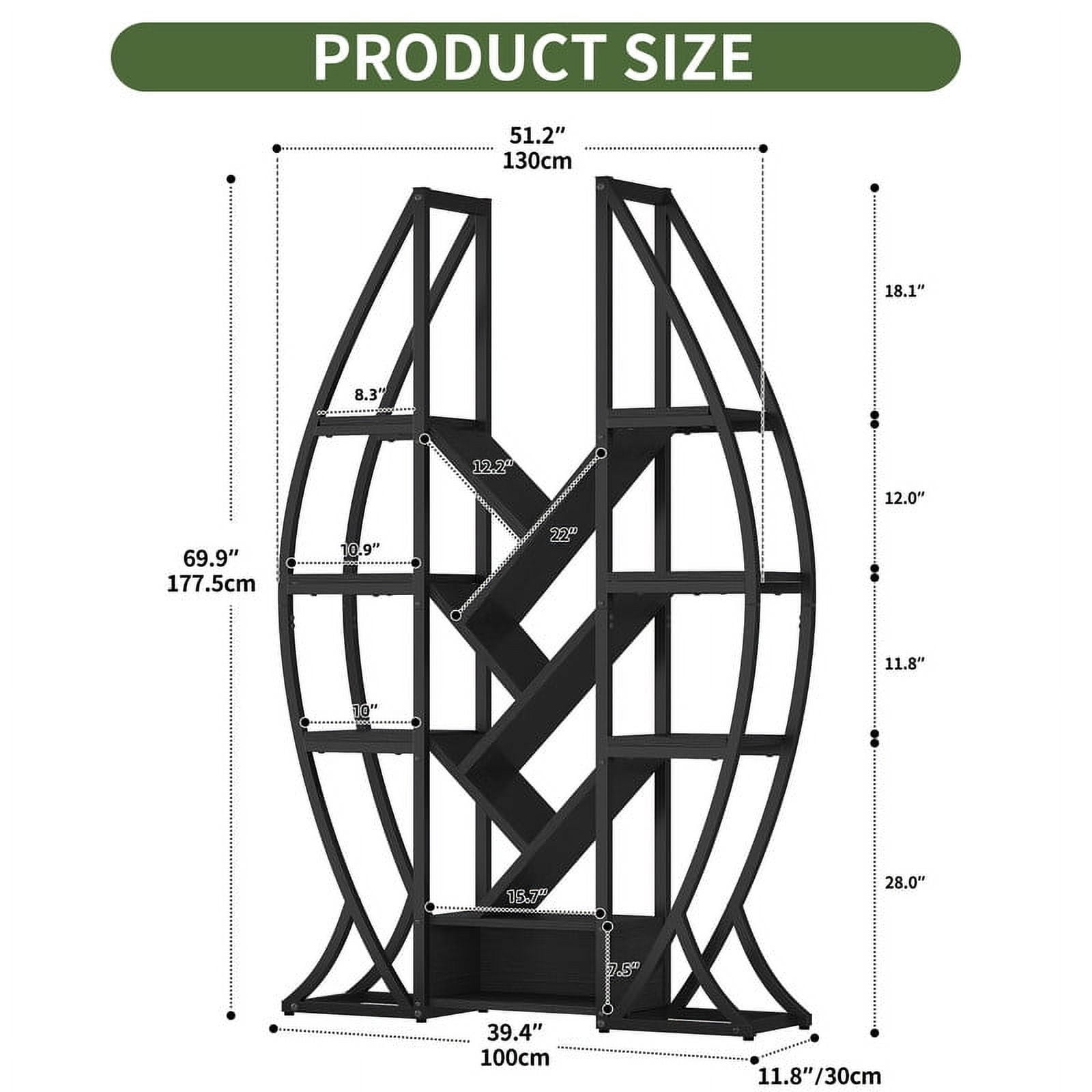 Uforic 5 Tier Bookshelf, Industrial Etagere Bookcase, Oval Bookshelf, Large Display Shelves for Living Room, Home Office, Black