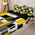 thumbnail image 2 of Castle Fairy Mid Century Geometric Block Zipper Queen Comforter Set with Fitted Sheet and 2 Pillowcases,Abstract Square Layout Zipper Bedding Set,Yellow Black Gray,Reversible, 2 of 7