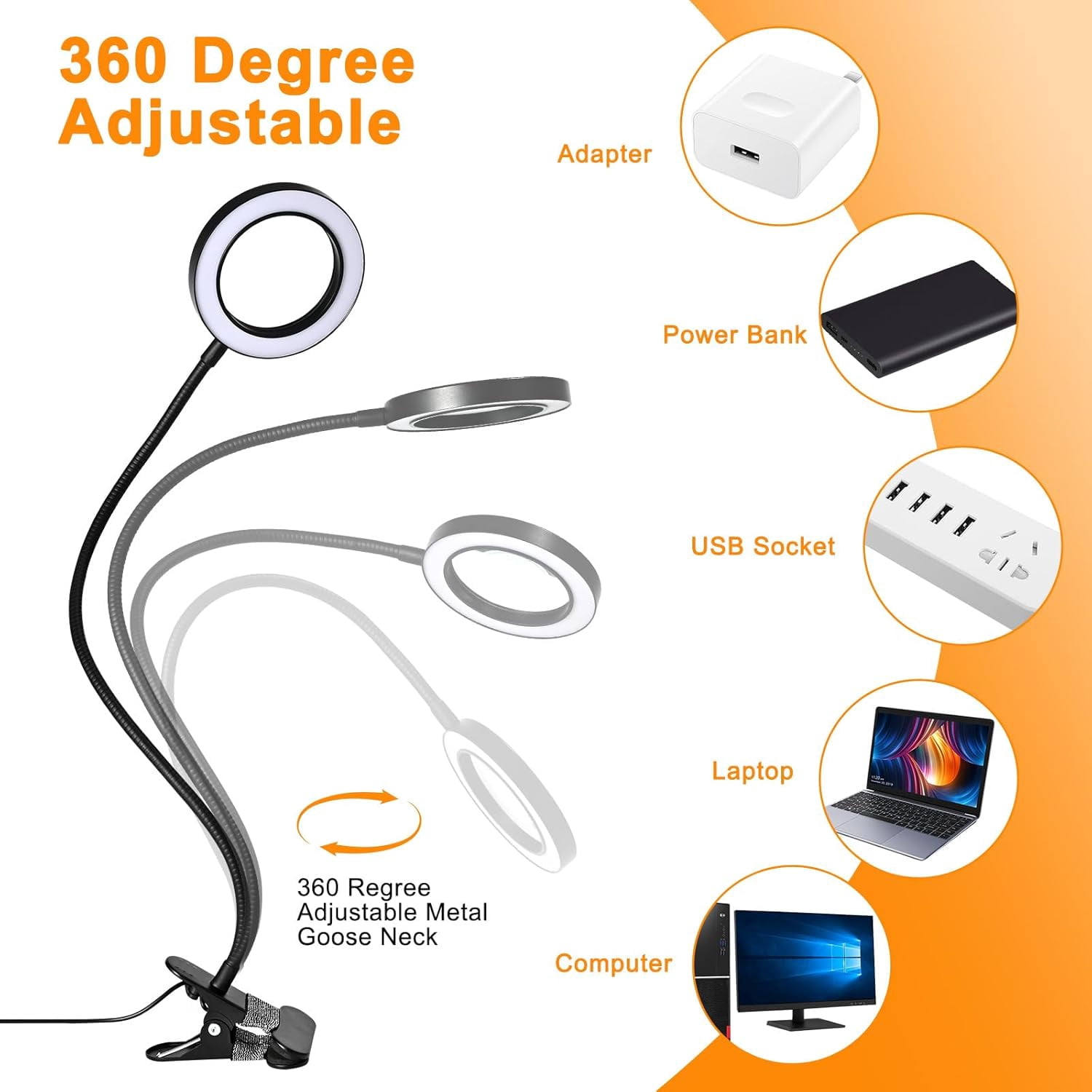 10X Magnifying Glass with Light and Timer, 2 in 1 Desk Lamp, 3 Color Modes 10 Dimmable Brightness, Flexible Gooseneck Magnifier for Craft Hobby Sewing Close Work(No Adapter)