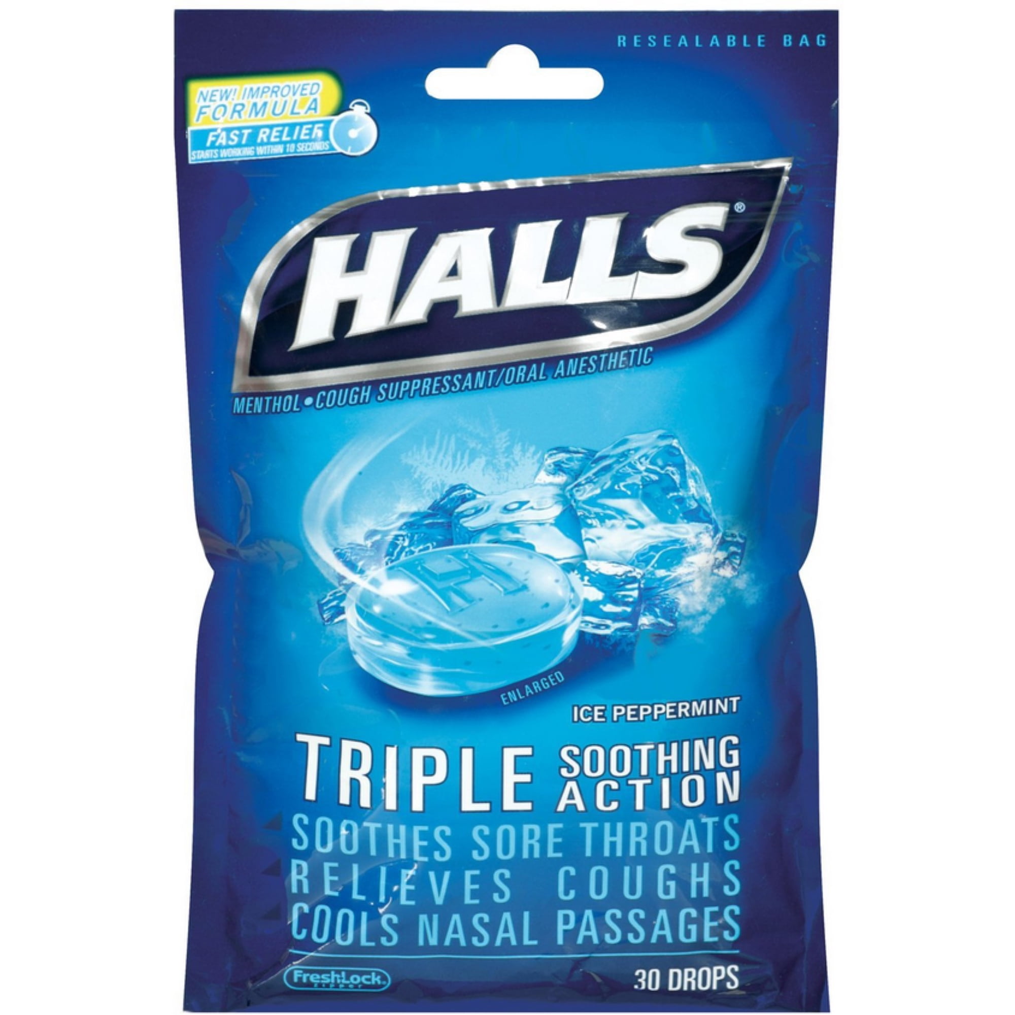 Halls Mentho-Lyptus Drops, Ice Peppermint 30 ea