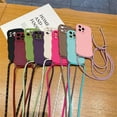 thumbnail image 3 of Simple Étui en Silicone Bandoulière pour iPhone 16 15 11 12 13 14 Pro Max Plus XR X TP Cordon Collier Sangle Couverture Douce Rose Rouge pour iPhone 12 ProMax, 3 of 5
