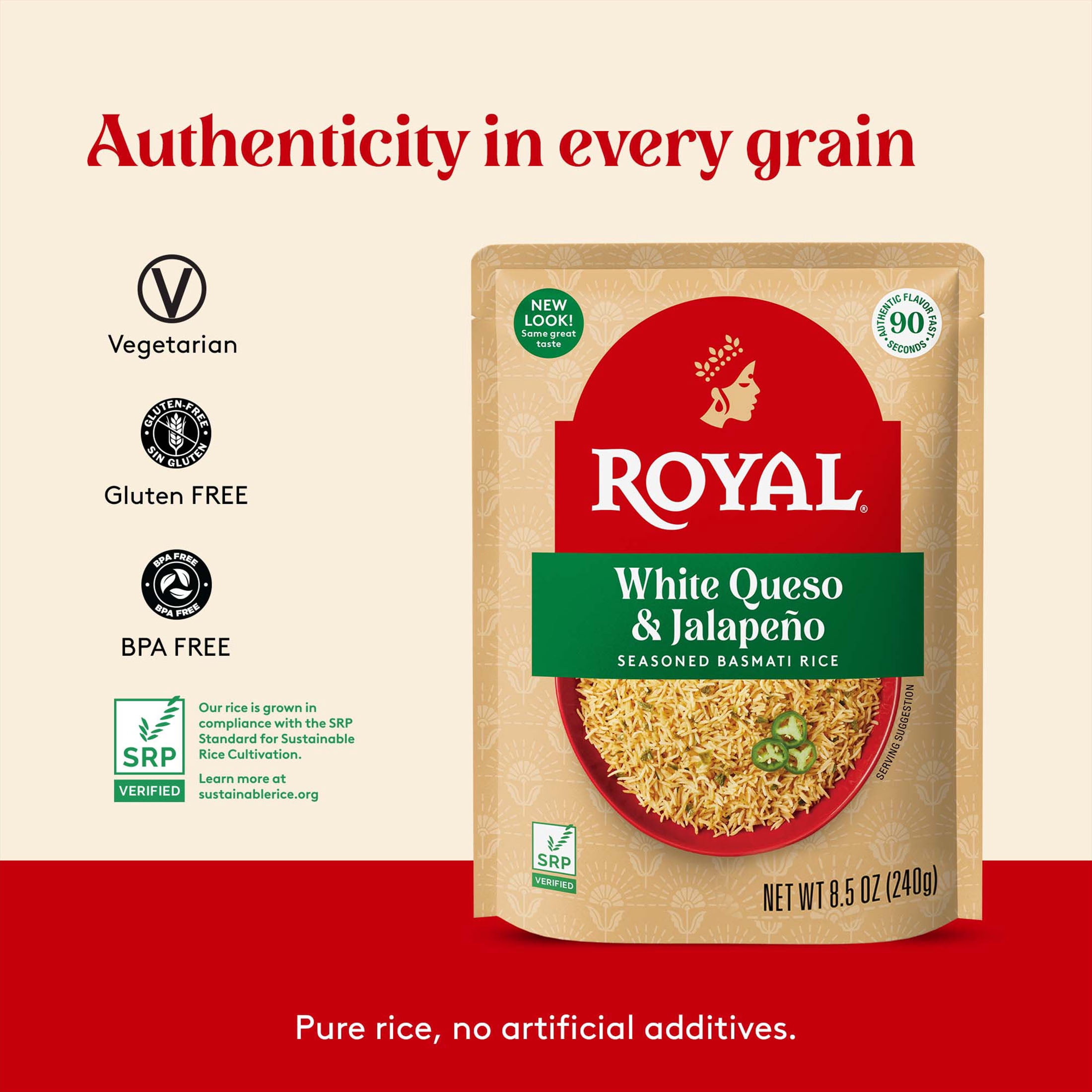 Royal White Queso & Jalapeno Basmati Rice - Ready to Heat Basmati Rice - 8.5 oz Microwaveable Pouch
