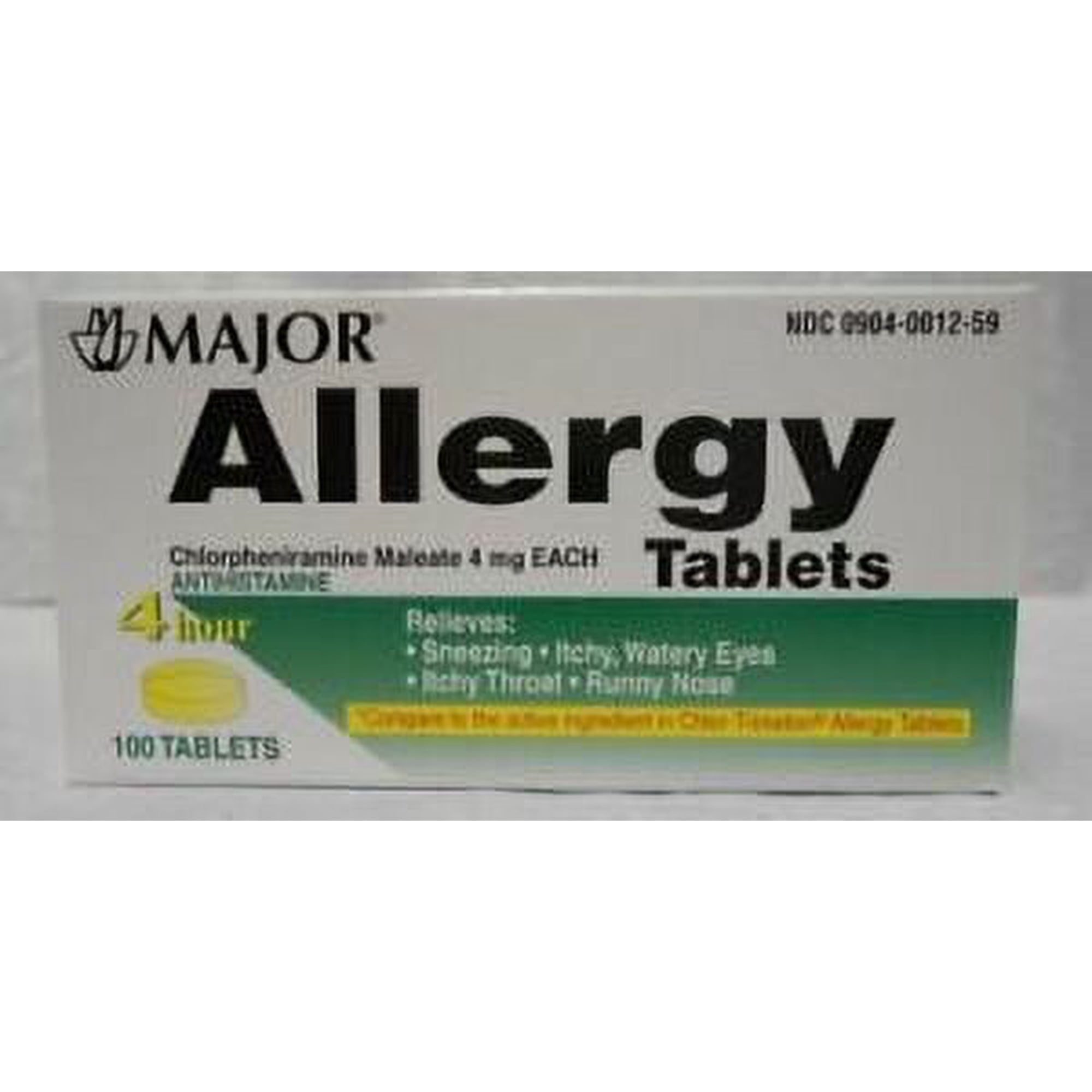 Major Allergy Chlorpheniramine Maleate 4mg 100 Tablets