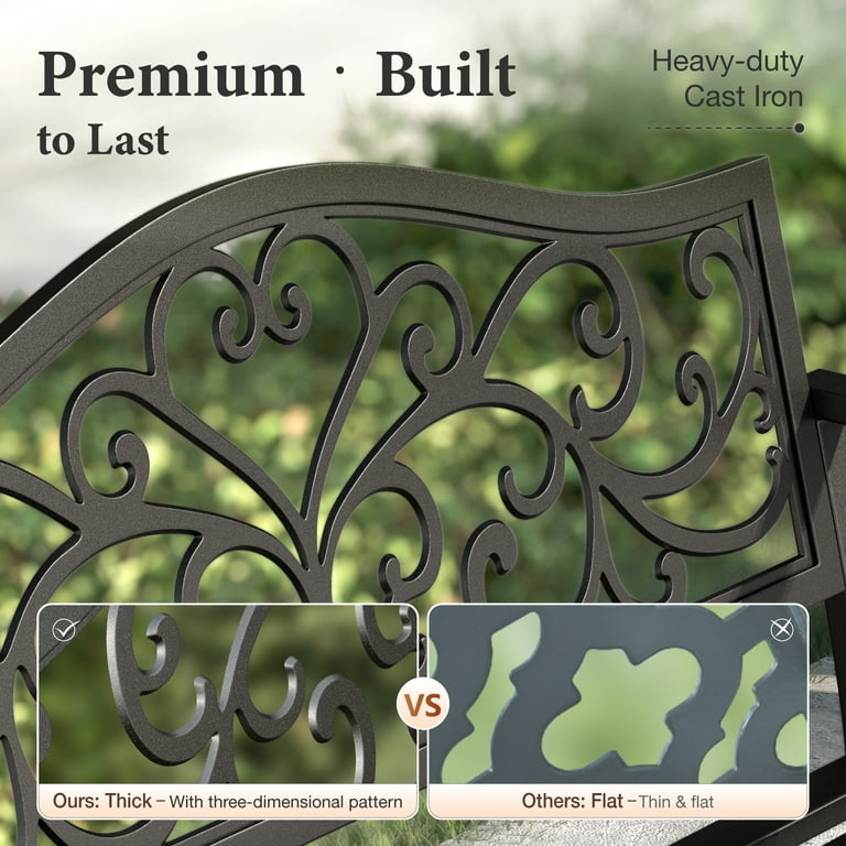 Summit Living Outdoor Garden Bench with Armrests, Black photo 8