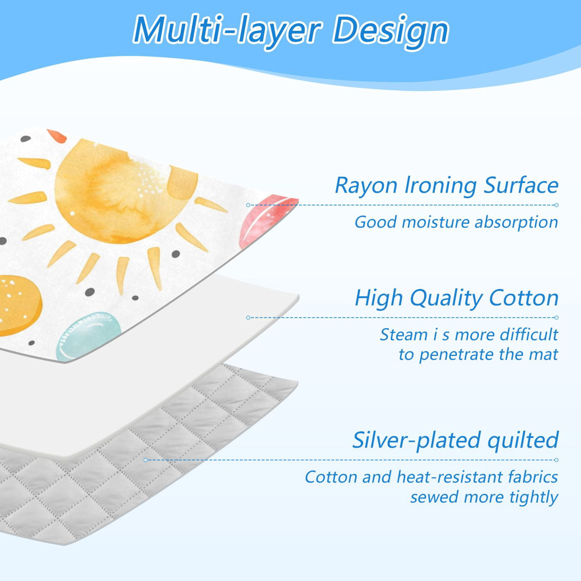 Colorful Bubbles Sun Watercolor Ironing Mat Blanket Portable Travel Ironing Pad Heat Resistant Pad 47.2" x 27.6”