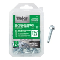 

Teks Teks - 21352 - No. 14 x 1-1/2 in. L Hex Washer Head Zinc-Plated Steel Sheet Metal Screws - 50/Pack