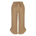 thumbnail image 4 of Womens Cropped Wide Leg Pants Ruffle Flare Bell Bottom High Waisted Casual Business Capri Palazzo Pants with Pockets, 4 of 7