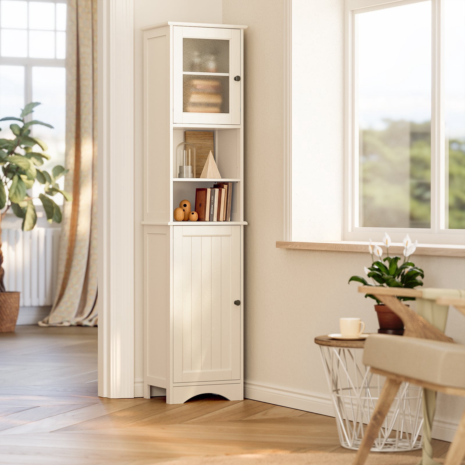 Aiho 67.1" H Bathroom Storage Cabinet, Narrow Tall Linen Tower with Adjustable Shelves & 2 Doors, Freestanding Cabinet for Bathroom, Living Room, White