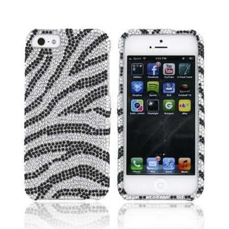 Black/ Silver Zebra Bling Apple iPhone 5 / 5S Hard Case Cover; Fashion Jeweled Snap-On Plastic Case; Perfect Fit as Best Coolest Design Cases for.., By (Best Iphone Layout Design)