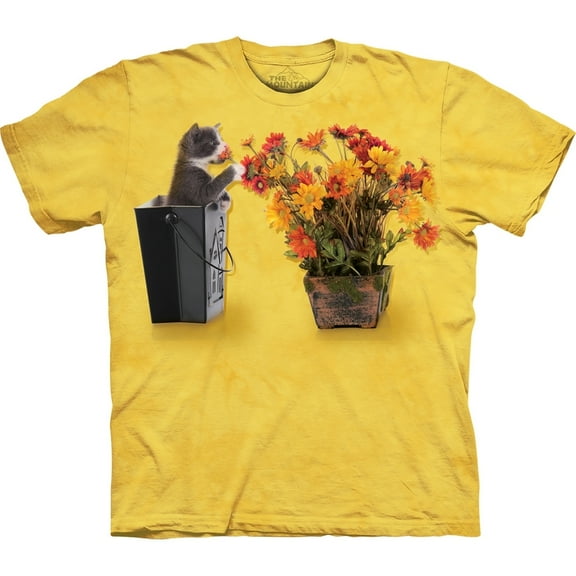 Kitten Playing With Flowers T-Shirt - Small