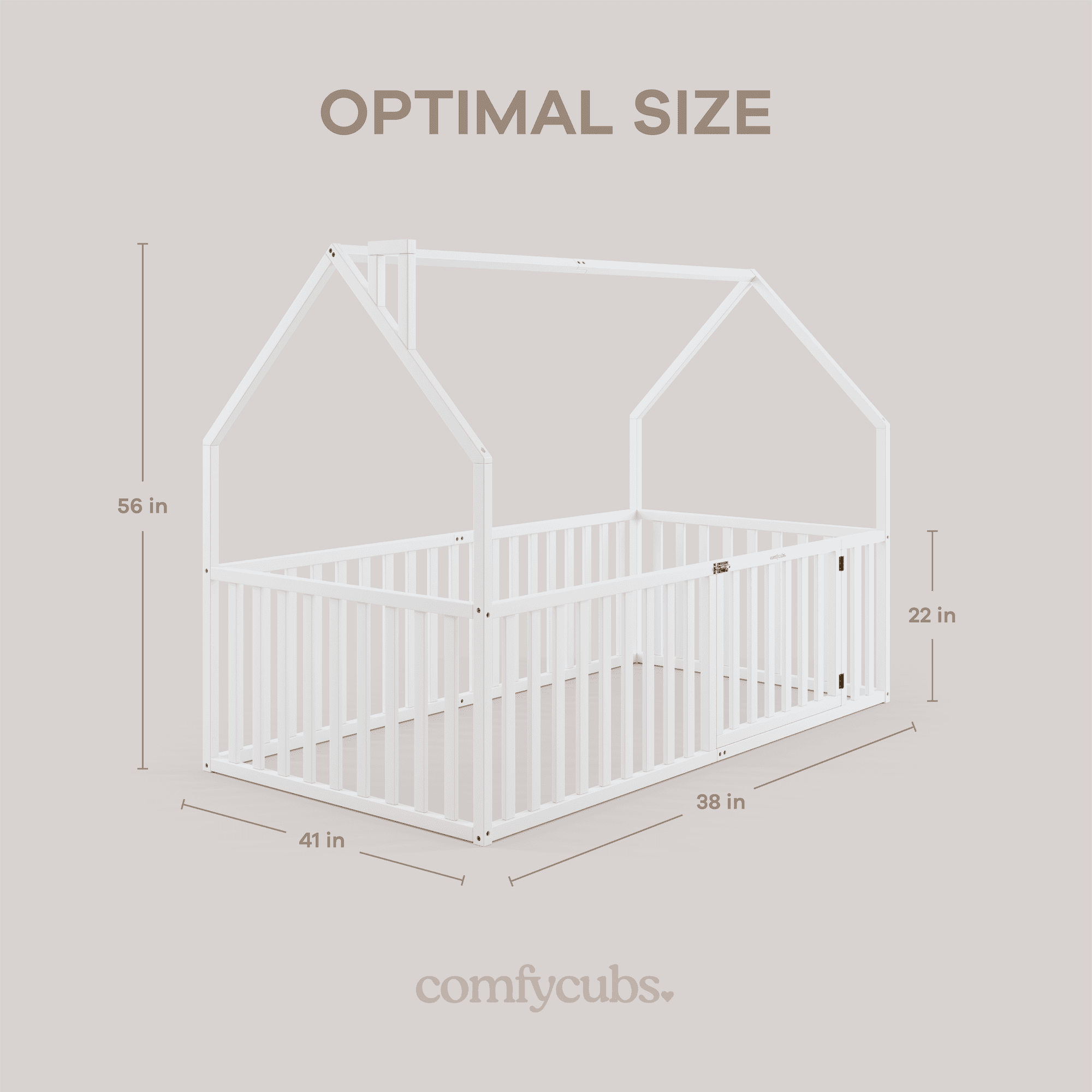 Comfy Cubs Kids House Gated Floor Bed Twin Size for Children Aged 5+,Montessori Bed - White