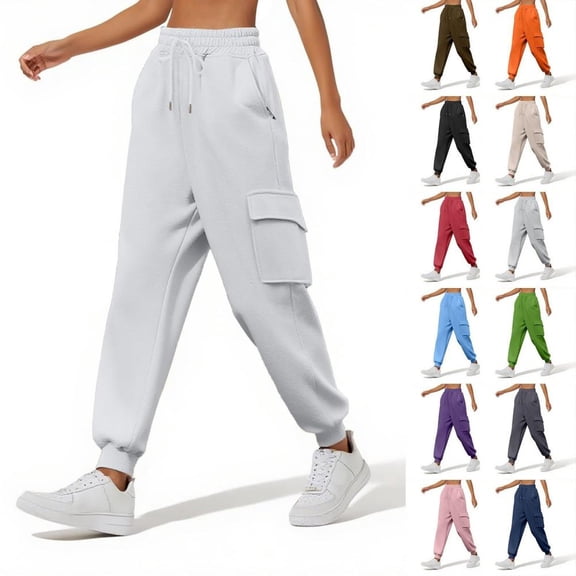 Bxsruta Women's High-Waisted Tapered Sweatpants with Zipper Pocket, Elastic Drawstring Waist, Lightweight Polyester for Everyday Casual Wear