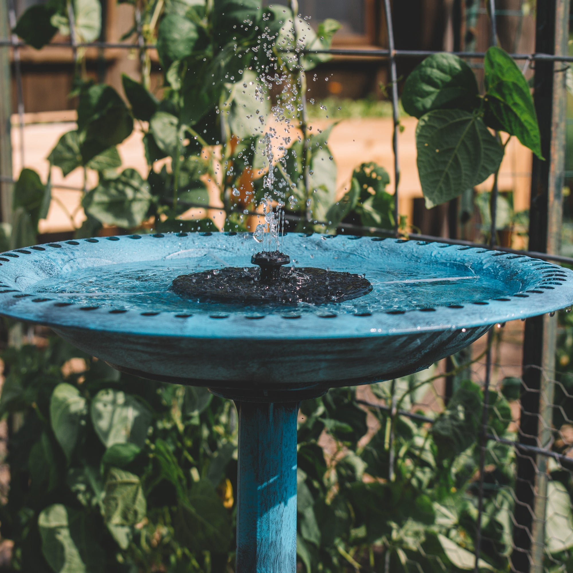 Backyard Expressions Solar Pump Outdoor Bird Bath Fountain, Antique Blue Finish