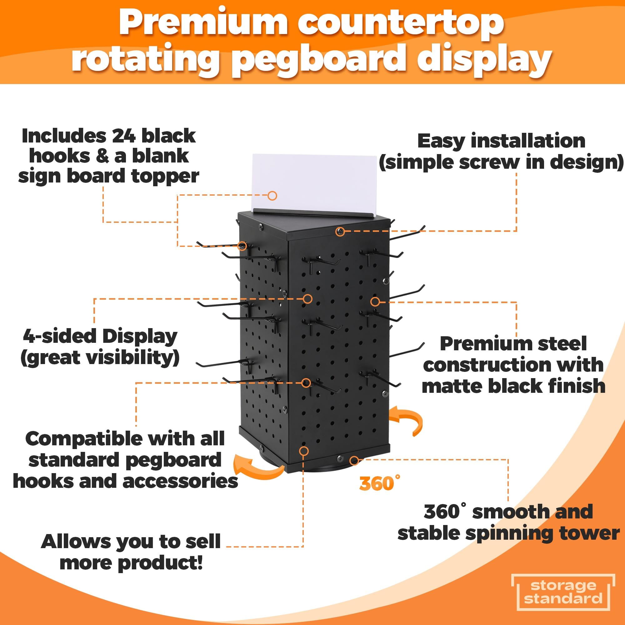 Storage Standard Pegboard Rotating Display Stand with 24 Hooks Metal Retail Display Rack for Jewelry and Crafts 17 inch