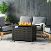 Evita 43 Propane Fire Pit Table, 50,000 BTU Auto Ignition Gas Fire Pit with Removable Lid & Waterproof Cover for Patio, Backyard, Black
