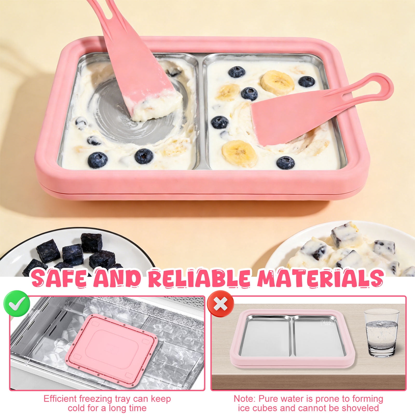 Rolled Ice Cream Maker Instant Ice Cream Maker with 2 Scrapers Homemade DIY for Fun Parent-Child Activities Families