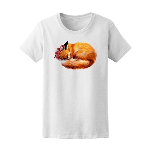 Watercolor Fox With Flower Cute Animal T-Shirt Women -Image by Shutterstock, Female Large