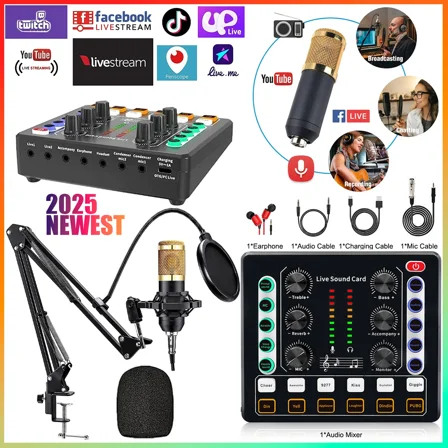 Complete Home Studio Recording Kit Mixer Condenser Microphones for Music Podcast