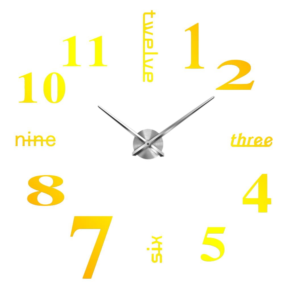 Modern DIY Large Wall Clock Decal 3D Stickers Numerals Clock , Golden