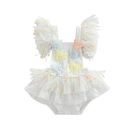 

Blotona Infant Baby Girl Summer Jumpsuit Sleeveless Lace Patchwork Gauze Colorful Butterfly Patch Princess Romper Dress Bodysuit 0-24M
