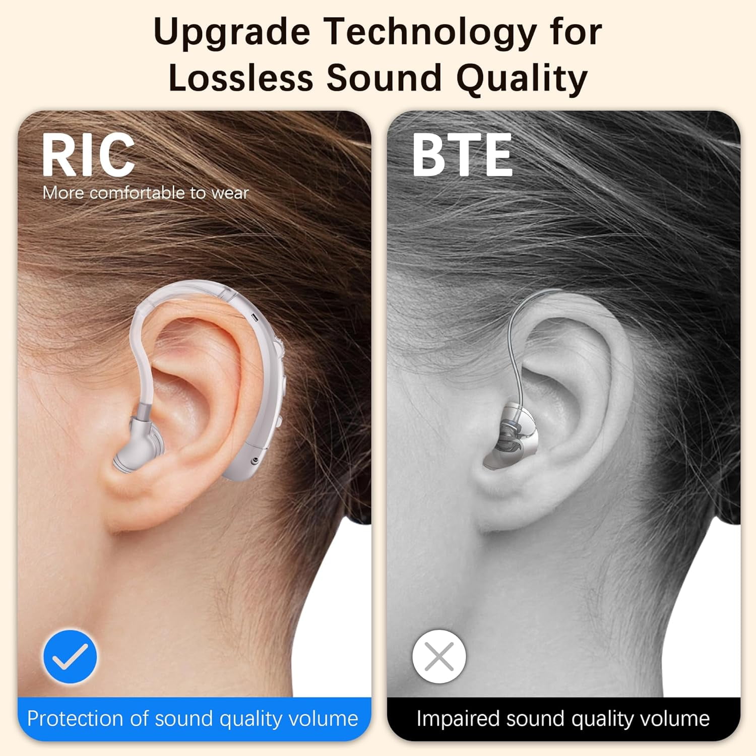 Hearing Aids for Seniors, Hearing Aids Rechargeable with Noise Cancelling and Volume Control, Hearing Amplifier for Adults Hearing Loss, Portable Behind-the-Ear Hearing Aid Headphones (silvery)