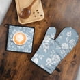 thumbnail image 5 of Blue Pioneer Flower Kitchen Oven Mitt and Pot Holder Sets 2 Pcs for Baking, Cooking and Grilling, Heat Resistant Up To 392 °F, 5 of 7